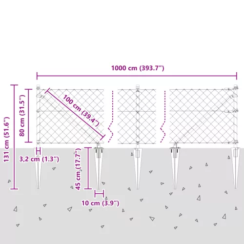  Láncszem Kerítés 7 Tüskés Oszloppal 0.8x10 m Galvanizált Acél