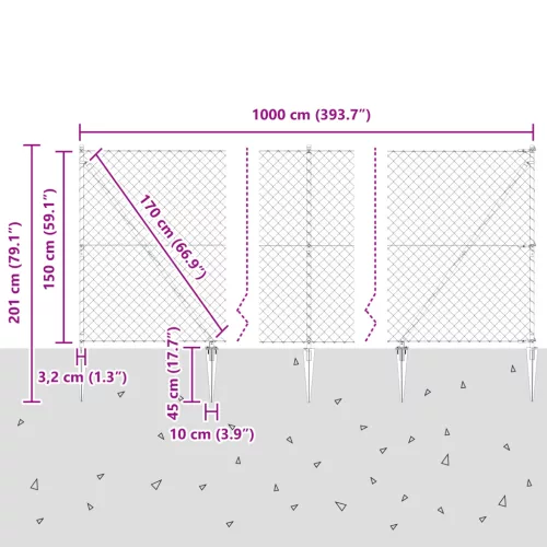  Láncszem Kerítés 7 Cölöppel 1.5x10 m Horganyzott Acél
