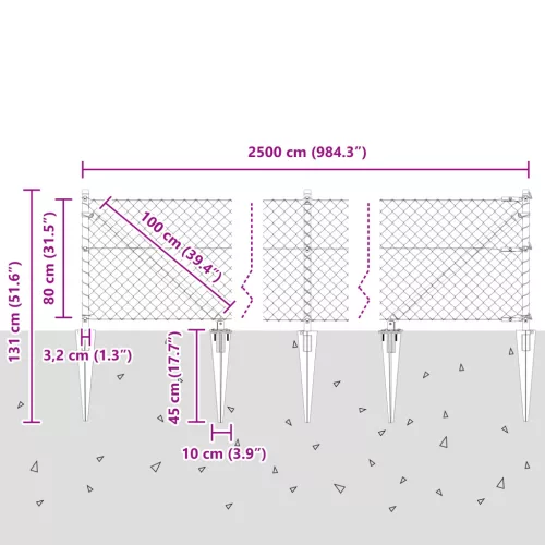  Láncos Kerítés 13 Szegekkel 0.8x25 m Galvanizált Acél