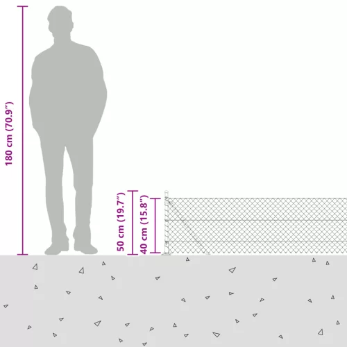  Lánc Kerítés 7 Felfújt Oszloppal 0.4x10 m Horganyzott Acél