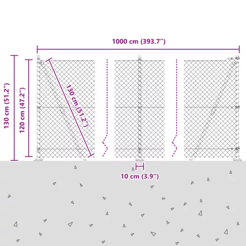  Lánckerítés 7 flangás oszloppal 1,2x10 m Horganyzott acél