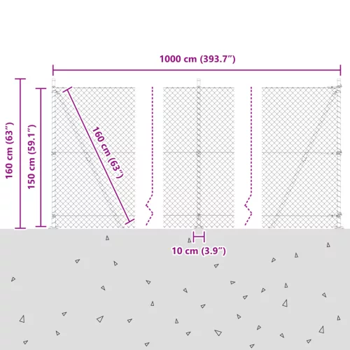  Lánc lánc kerítés 7 flancos oszloppal 1.5x10 m Galvanizált acél