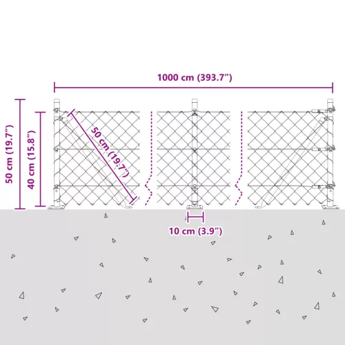  Lánckerítés 7 Flange-os oszloppal 0,4x10 m Horganyzott acél
