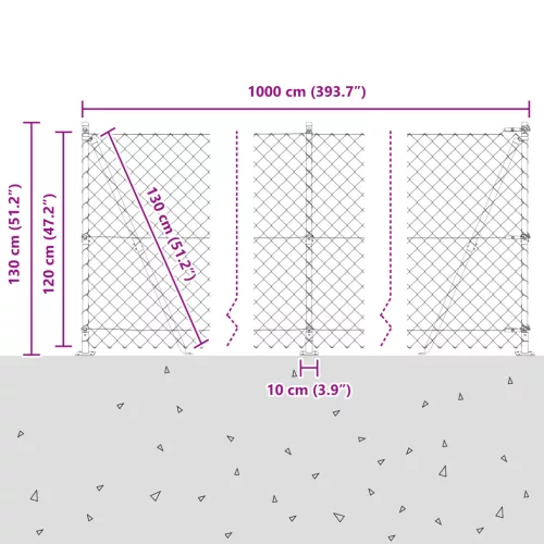  Láncos Kerítés 7 Flancos Oszloppal 1.2x10 m Galvanizált Acél