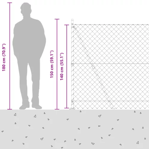  Lánc Kerítés 7 Flancos Oszloppal 1.4x10 m Horganyzott Acél