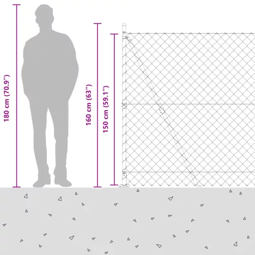  Láncos kerítés 7 Félláncos oszloppal 1,5 x 10 m Horganyzott acél