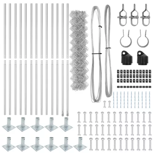  Lánc Link Kerítés 13 Flangel Oszloppal 0,8 x 25 m Horganyzott Acél
