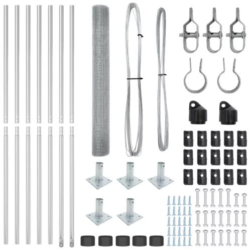  Horganyzott Drótkerítés 7 Furatos Oszloppal 0.8x10 m Horganyzott Acél