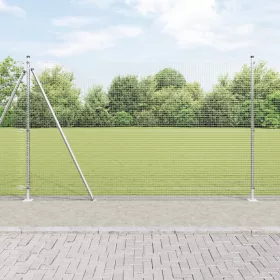    Horganyzott Drótkerítés 7 Flangált Oszloppal 1.4x10 m Horganyzott Acélból