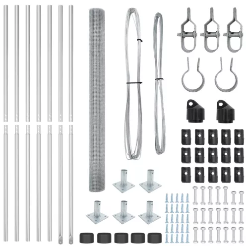  Horganyzott Drótkerítés 7 Flangált Oszloppal 1.4x10 m Horganyzott Acélból