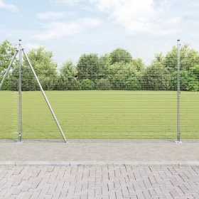    Horganyzott Drótkerítés 13 Flangált Oszloppal 1,6x25 m Horganyzott Acélból