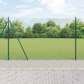    Hegesztett Drótkerítés 13 peremes oszloppal Zöld 1.5x25 m Acél