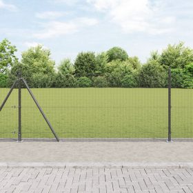    Horganyzott Drót Kerítés 7 Flanged Oszloppal Szürke 0.8x10 m Acél
