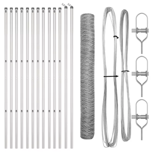  Hatszögű Drótkerítés 7 Poszttal 1.2x25 m Acél Ezüst