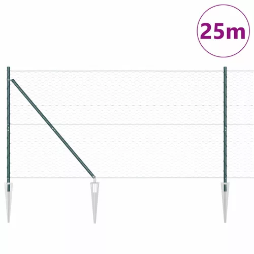  Kerítés oszlopokkal Zöld 1.4 x 25 m PVC-bevonatos acél