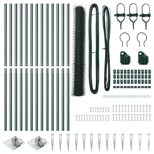  Kerítés oszlopokkal Zöld 1.4 x 25 m PVC-bevonatos acél