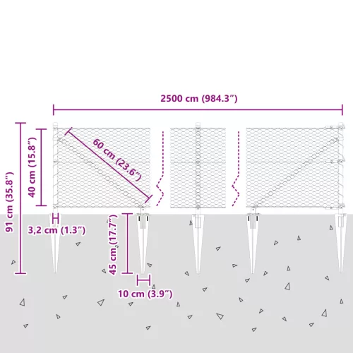  Hexagon Kerítés Szürke 0.4x25 m Acél