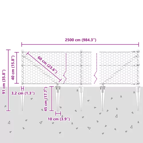  Hatszögletű Kerítés Szürke 0.4x25 m Acél