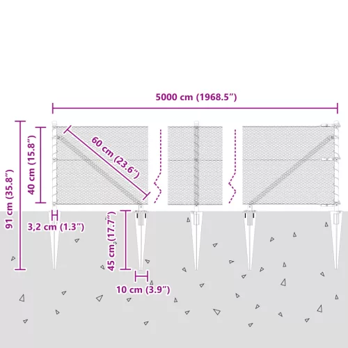  Hatszögletű Kerítés Szürke 0.4x50 m Acél