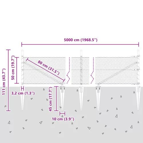  Hatszögletű Kerítés Szürke 0.5x50 m Acél