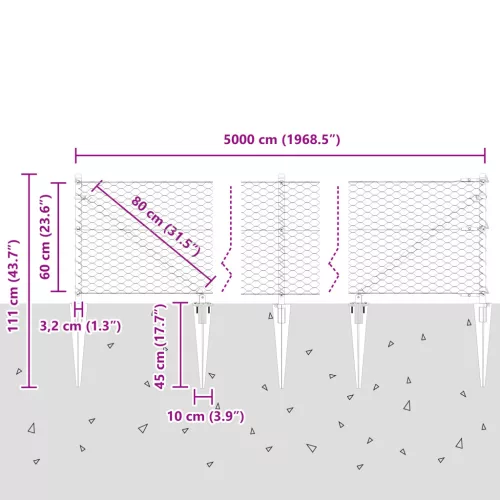  Hexagon kerítés Szürke 0.6x50 m Acél