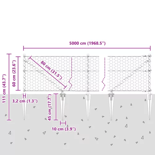  Hatszögletű kerítés Szürke 0.6x50 m Acél