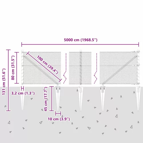  Hatszögletű Kerítés Szürke 0.8x50 m Acél