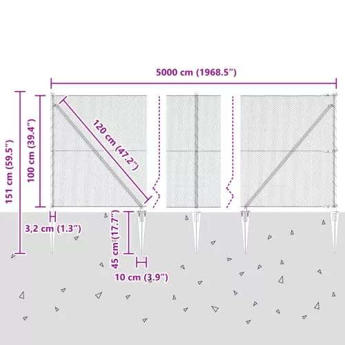  Hatszögletű kerítés Szürke 1x50 m Acél