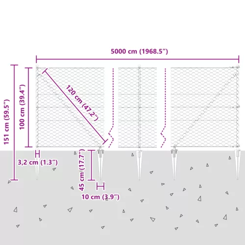  Hatszögletű Kerítés Szürke 1x50 m Acél