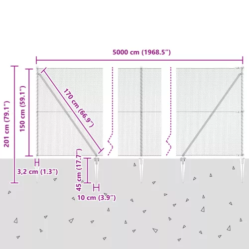  Hatszög kerítés Szürke 1,5x50 m Acél