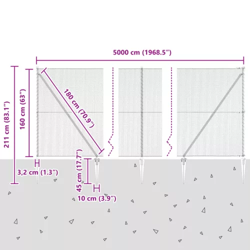  Hatszögletű kerítés Szürke 1.6x50 m Acél