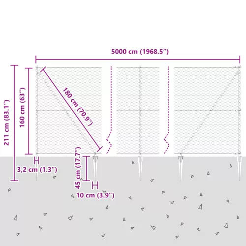  Hatszögletű kerítés szürke 1.6x50 m acél