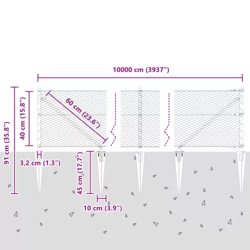 Hatszögű Kerítés Szürke 0.4x100 m Acél