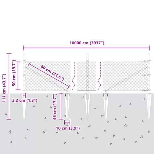  Hatszögletű kerítés Szürke 0.5x100 m Acél