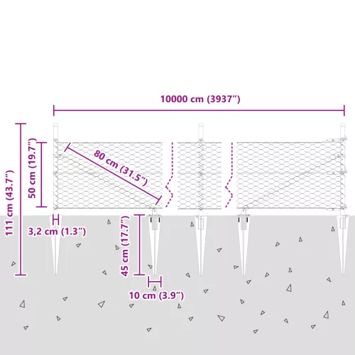  Hatszögletű kerítés Szürke 0.5x100 m Acél
