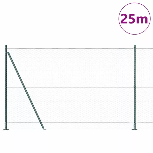  Kerítés oszlopokkal Zöld 1.4 x 25 m PVC-bevonatos acél