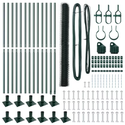  Kerítés oszlopokkal Zöld 1.4 x 25 m PVC-bevonatos acél