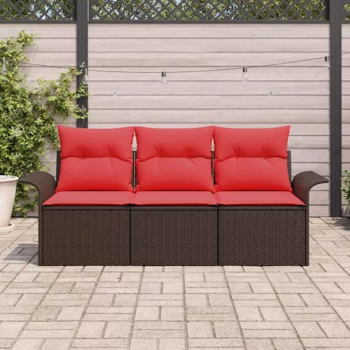 Kerti Kanapé Szett párnával tárolóval 3 pcs Barna Poli rattan