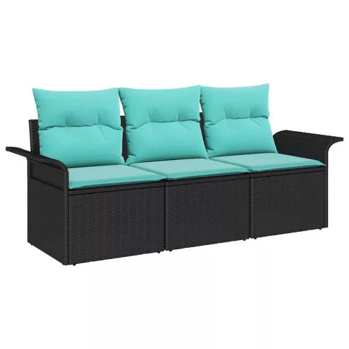  Kerti Kanapé Szett párnával tárolóval 3 pcs Fekete Poli rattan