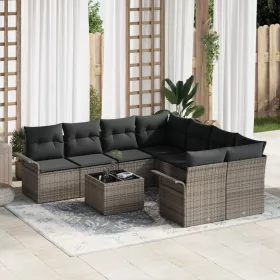    9 darabos kert kanapé szett párnákkal Szürke poli rattan