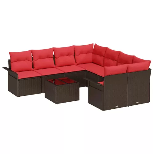 Kerti Kanapé Szett párnával 9 pcs Beige és Piros polirattan