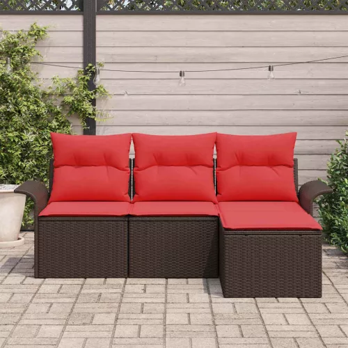  Kerti Kanapé Szett párnával tárolóval 4 pcs Barna polirattan