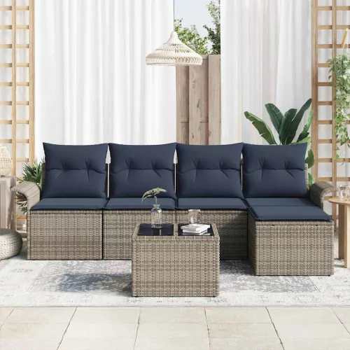  Kerti Kanapé Szett tárolóval 6 pcs Szürke polirattan