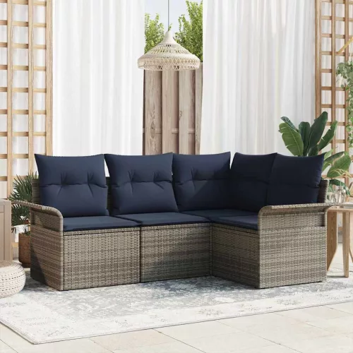  Kerti Kanapé Szett tárolóval 4 pcs Szürke polirattan
