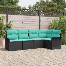  Kerti Kanapé Szett tárolóval 5 pcs Fekete polirattan