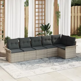    6 darabos kerti kanapé szett párnákkal világosszürke poli-rattan