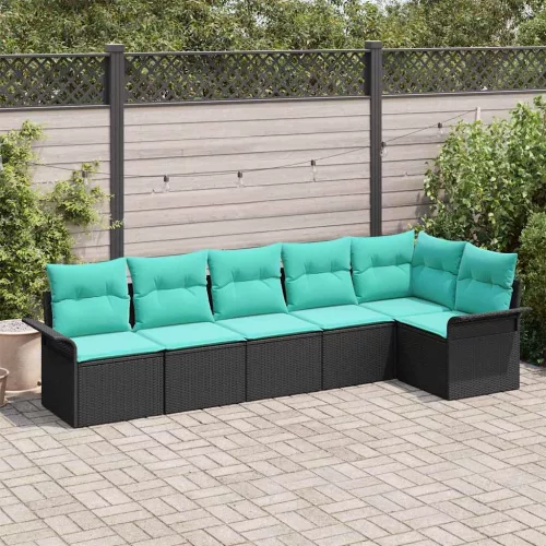  Kerti Kanapé Szett tárolóval 6 pcs Fekete polirattan