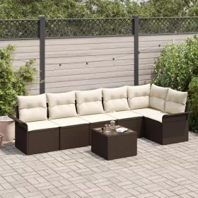  6 Darabos Kerti Sofa Szett Párnákkal Szürke Poli Rattan