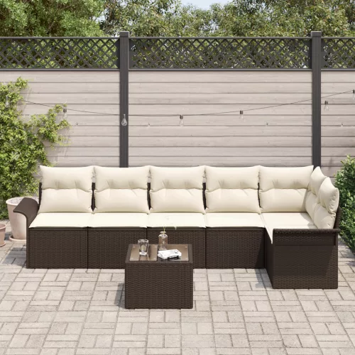  6 Darabos Kerti Sofa Szett Párnákkal Szürke Poli Rattan