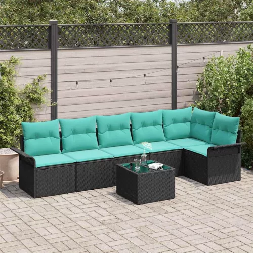  Kerti Kanapé Szett párnával tárolóval 7 pcs Fekete Poli rattan